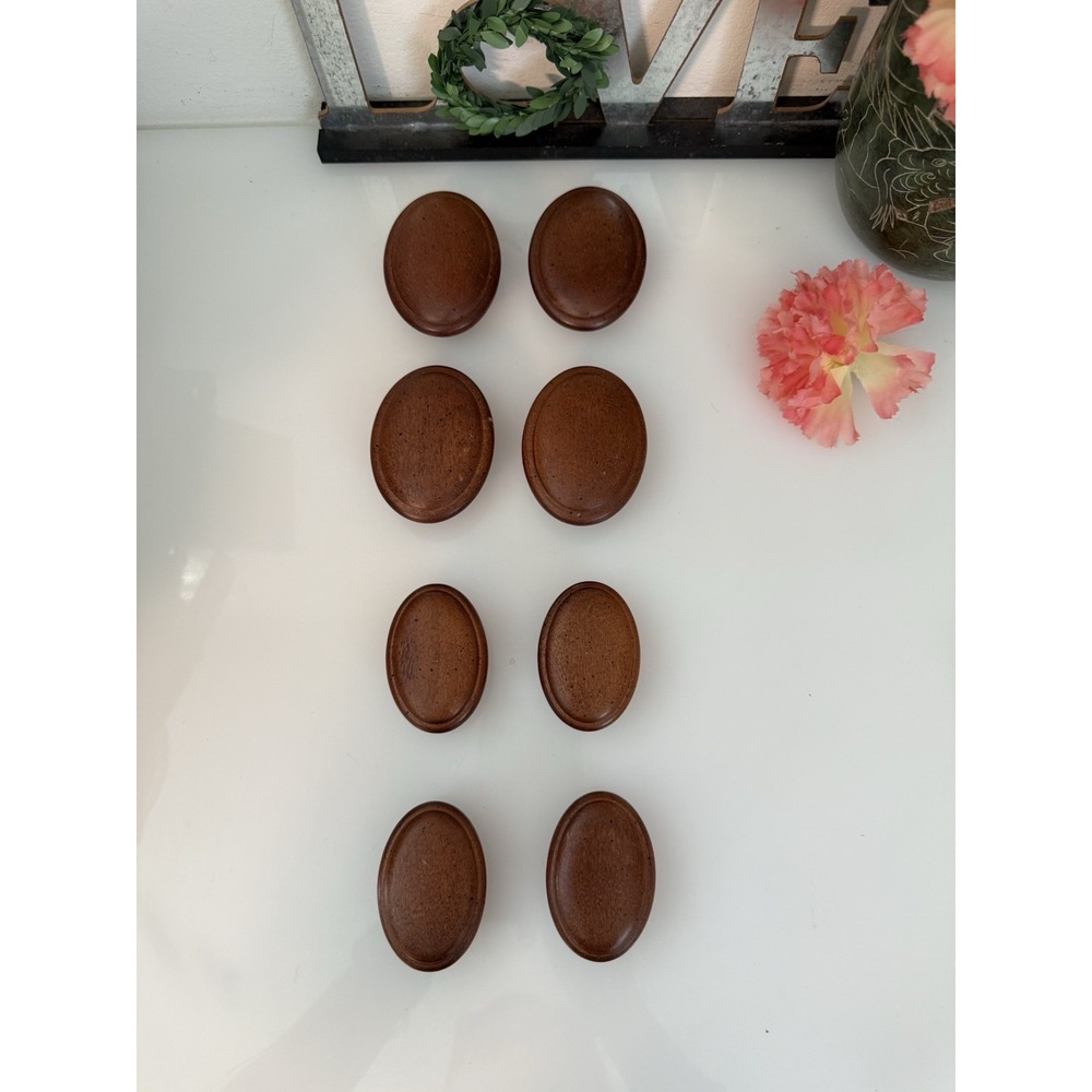 1950s Set 8 Antique Vintage Oval Maple Wood Knobs Vintage Drawer Dresser 2 Sizes